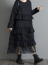 Retro Loose Lace Stitching Casual Dress